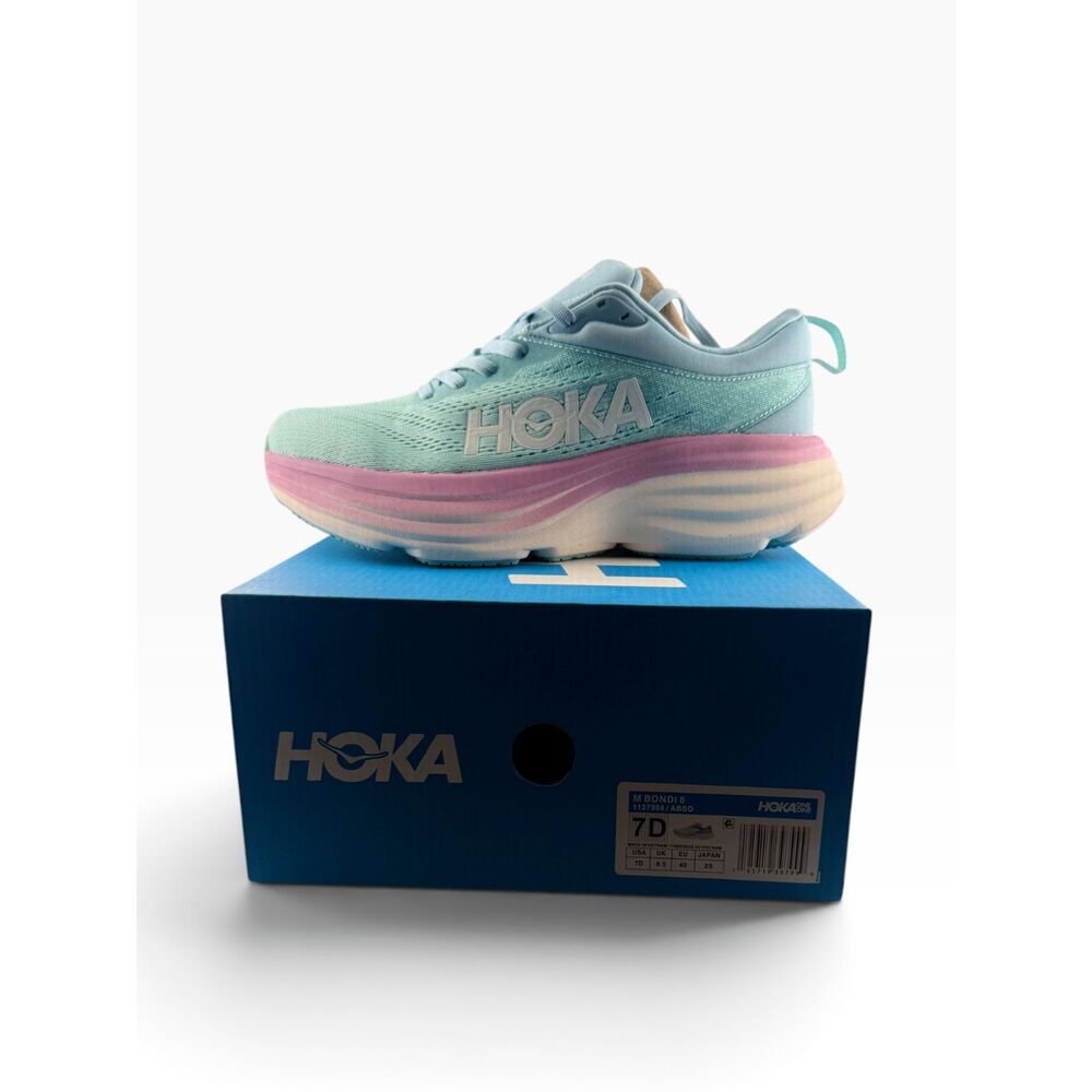 HOKA Bondi 8 Men's Size 7 Mint Green Purple Running Shoes 1127954 NIB